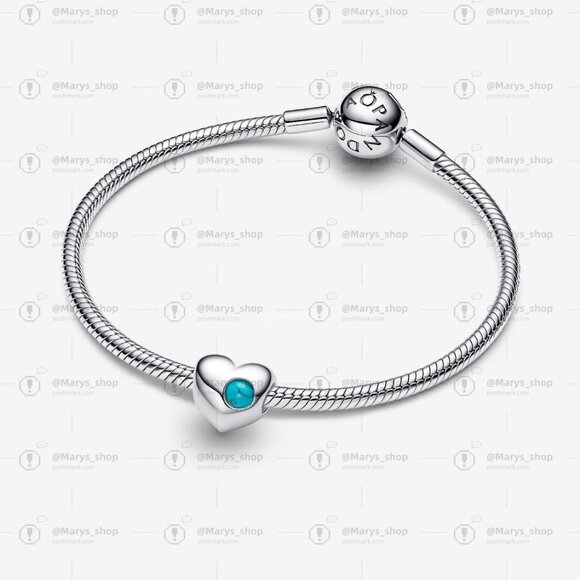 Pandora Engravable Turquoise Blue Stone Heart Charm - Picture 2 of 5